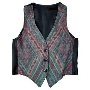 Vintage E.H. Woods Southwestern Aztec Print Button Down Made in USA Vest (Sz S)